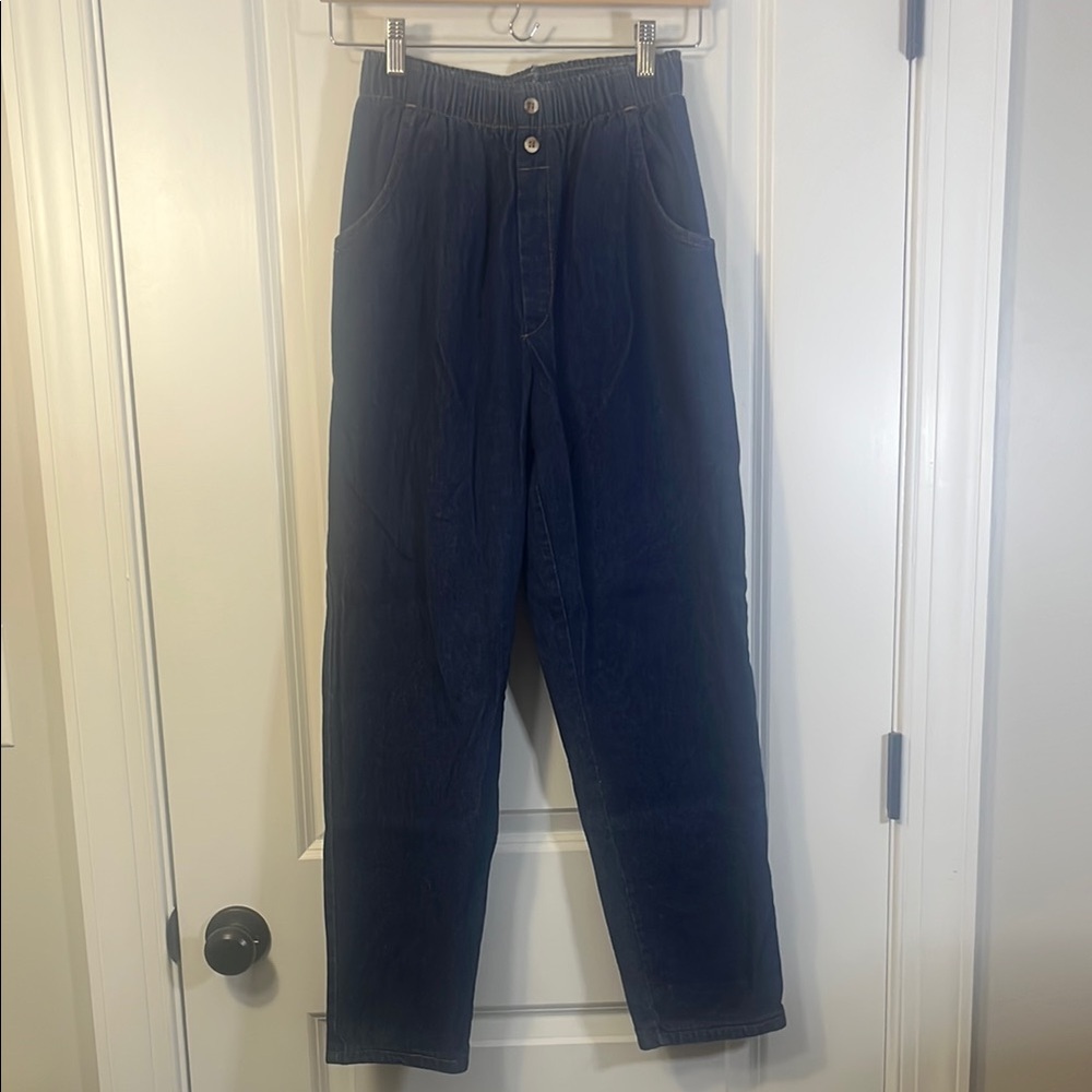 Dark blue denim mom jeans